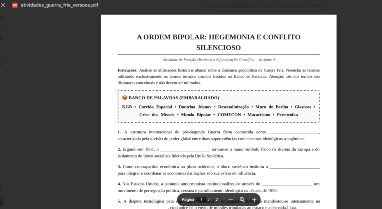 prompt sobre atividade com lacunas ii